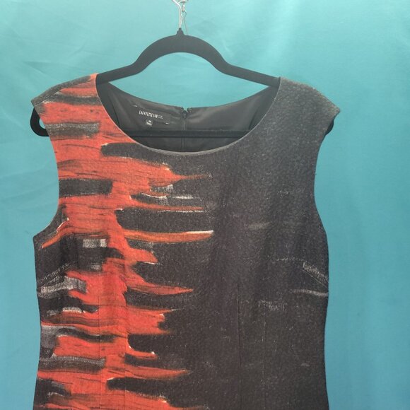 Lafayette 148 New York Sleeveless Dress Size 10 Black & Red Abstract Pattern - Picture 2 of 7